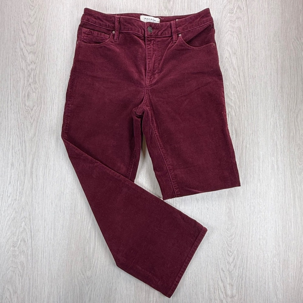 PacSun High-Rise Crop Kick Corduroy Pants Burgundy Wine Boho Size 27